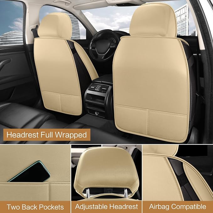 Universal Faux Leather Seat Covers — Front Seat — Beige