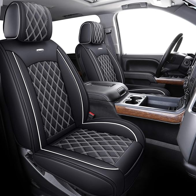 Faux Leather Seat Covers for Chevrolet Silverado / GMC Sierra — Front Seat — Black / White