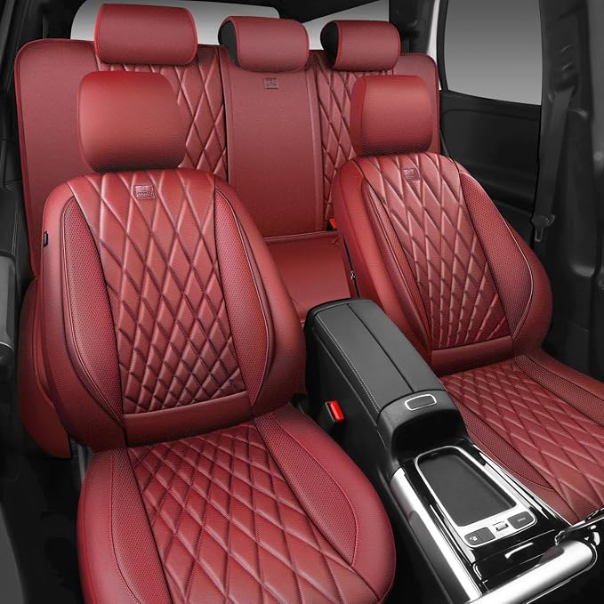 Universal Faux Leather Seat Covers — Full Set — Burgundy / Red