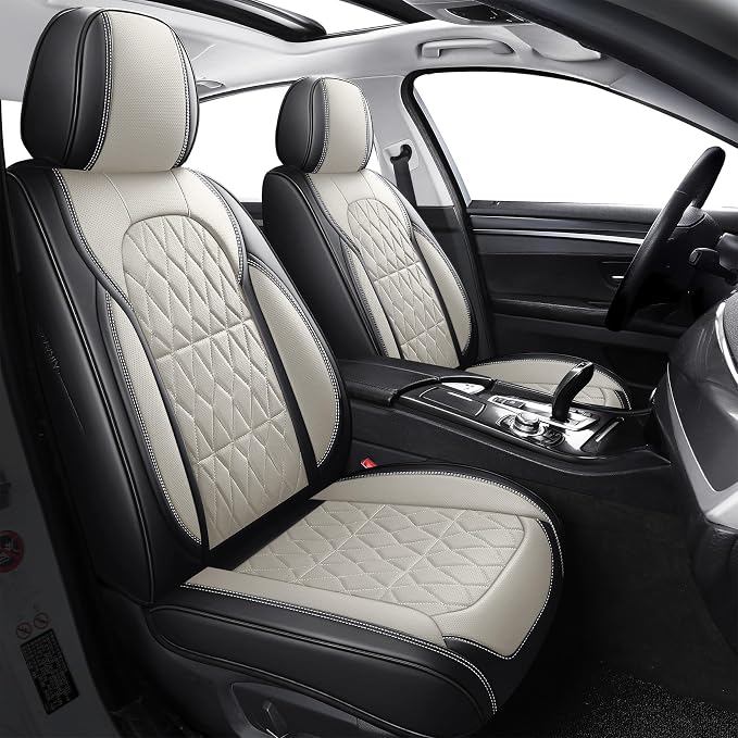 Universal Faux Leather Seat Covers — Front Seat — Black / Beige