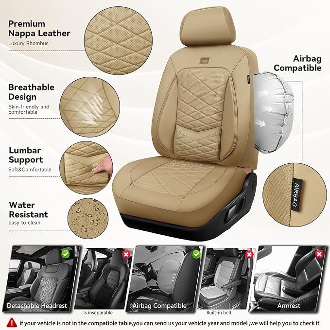 Universal Faux Leather Seat Covers — Full Set — Beige