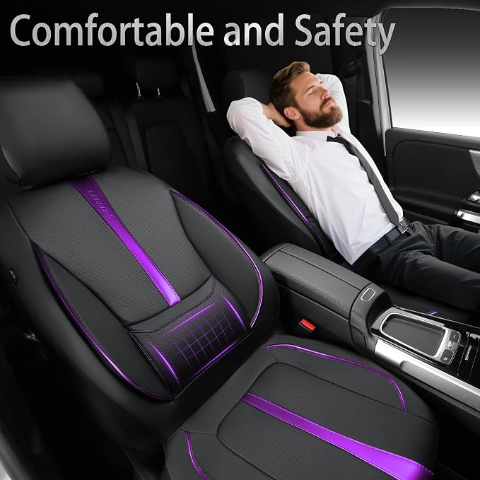 Universal Faux Leather Seat Covers — Front Seat — Black / Purple