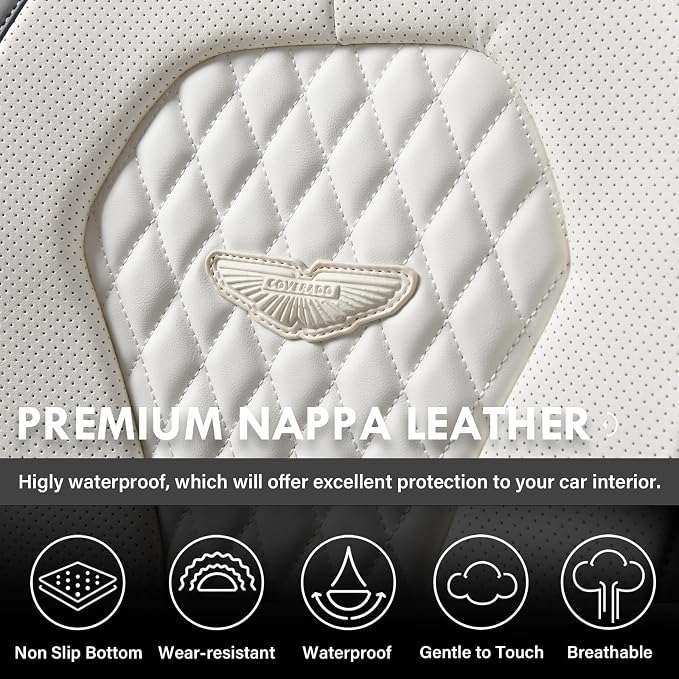Universal Faux Leather Seat Covers — Front Seat — White