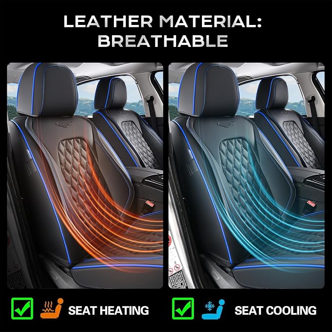Universal Faux Leather Seat Covers — Full Set — Black / Blue