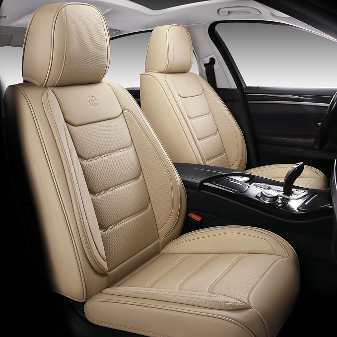 Faux Leather Car Seat Covers — Front Seat — Beige