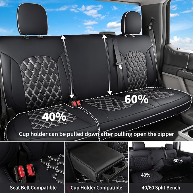 Seat Covers for Multiple Vehicles — Full Set — Black / White