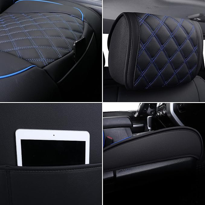 Faux Leather Seat Covers for Toyota Tundra — Front Seat — Black / Blue