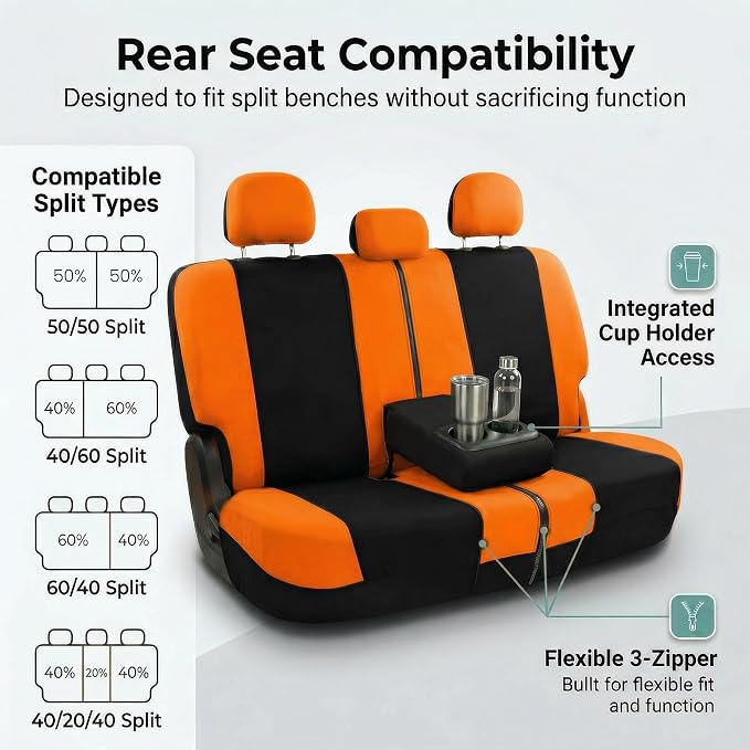 Universal Fabric Seat Covers — Full Set — Orange