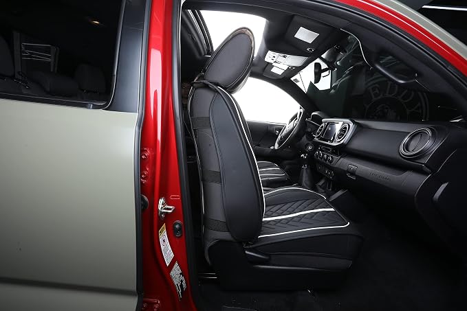 Faux Leather Seat Covers for Toyota Tacoma — Full Set — Black / White