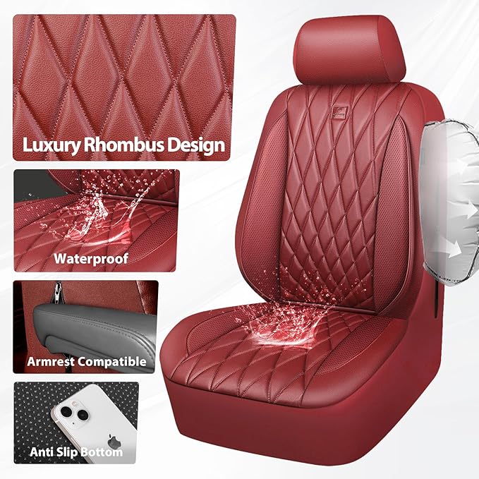 Universal Faux Leather Seat Covers — Front Seat — Burgundy / Red
