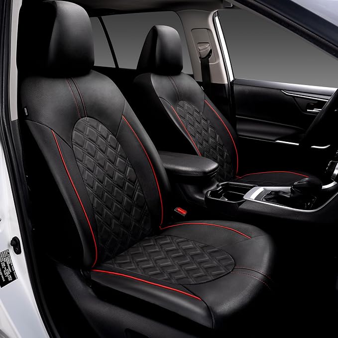 Universal Faux Leather Seat Covers — Full Set — Black / Red
