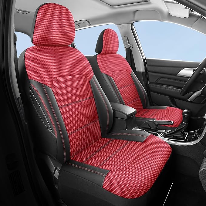 Universal Fabric Seat Covers — Black / Red