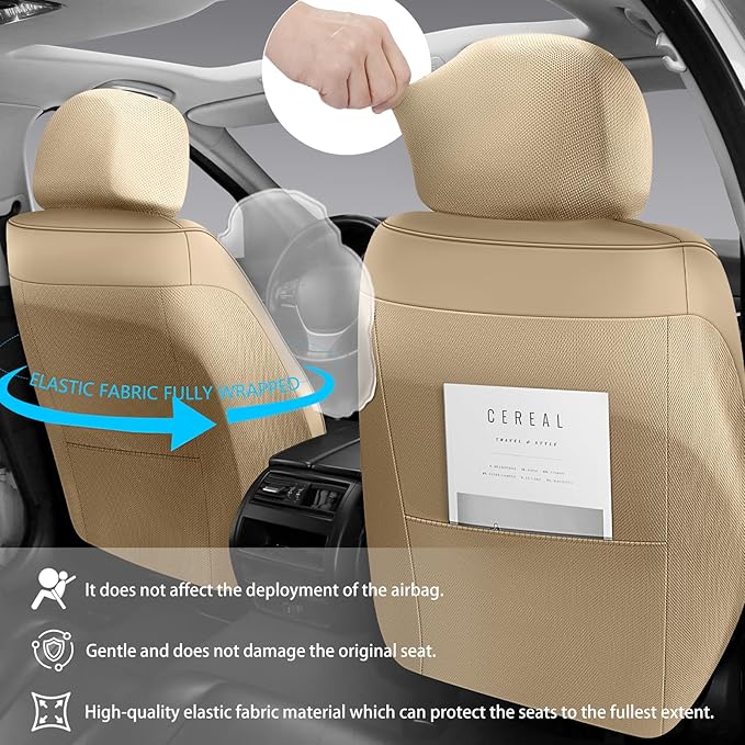 Faux Leather Car Seat Covers — Front Seat — Beige