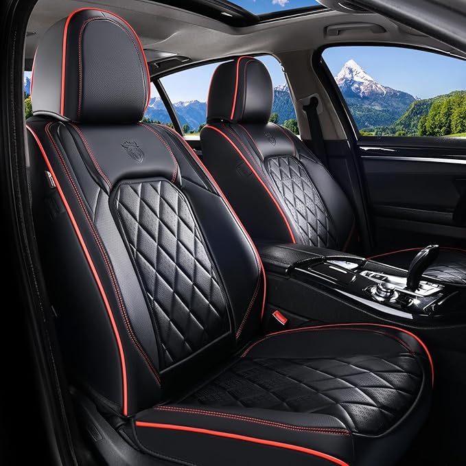 Universal Faux Leather Seat Covers — Full Set — Black / Red