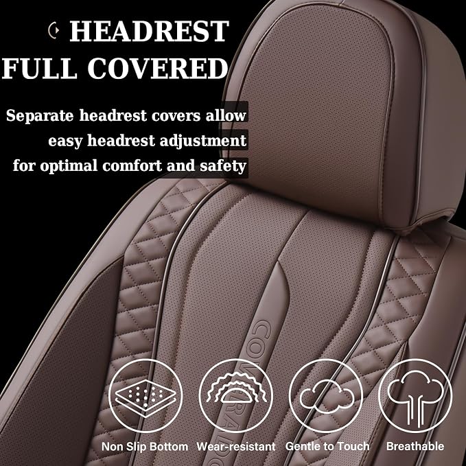 Universal Faux Leather Seat Covers — Front Seat — Coffee
