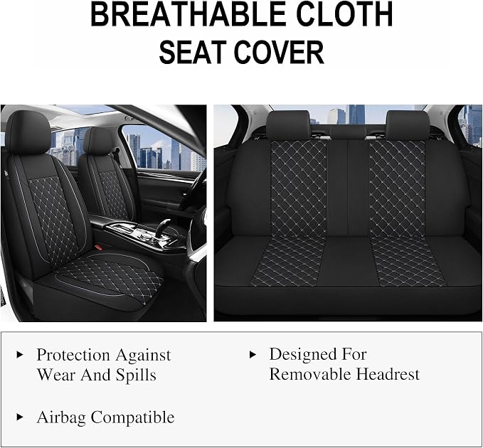 Fabric Car Seat Covers — Full Set — Black / Gray