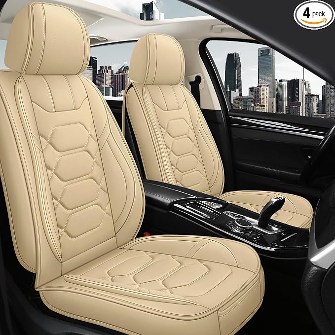 Universal Faux Leather Seat Covers — Full Set — Beige