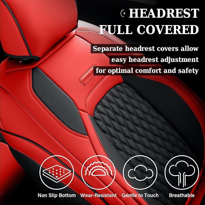 Faux Leather Seat Covers for Chevrolet Silverado / GMC Sierra — Front Seat — Red