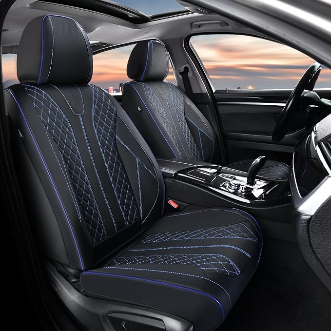 Universal Faux Leather Seat Covers — Full Set — Black / Blue