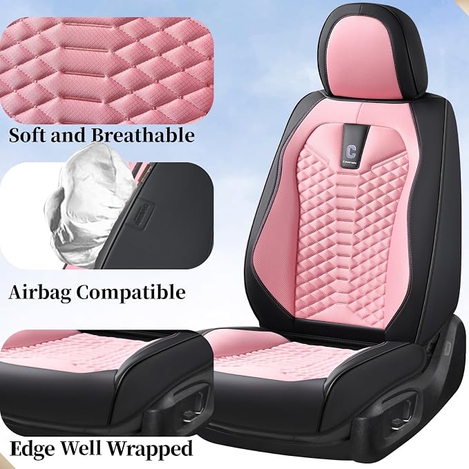 Universal Faux Leather Seat Covers — Front Seat — Pink
