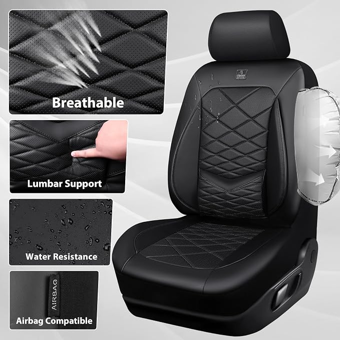 Universal Faux Leather Seat Covers — Full Set — Black