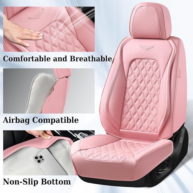 Universal Faux Leather Seat Covers — Front Seat — Pink