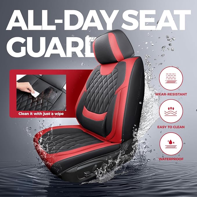 Faux Leather Car Seat Covers — Full Set — Black / Red