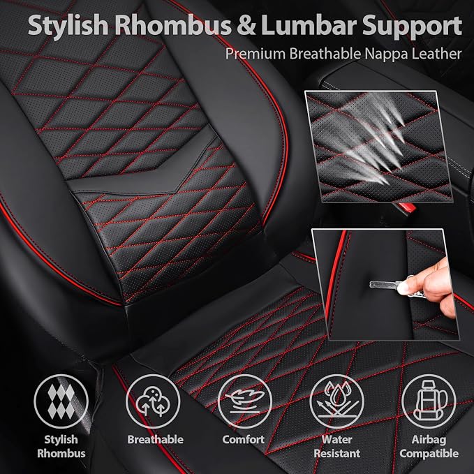 Universal Faux Leather Seat Covers — Full Set — Black / Red