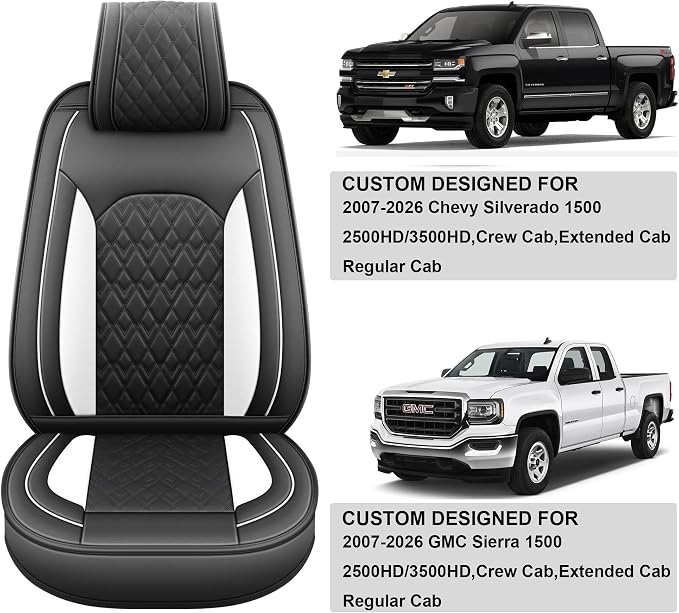 Seat Covers for Chevrolet Silverado / GMC Sierra — Front Seat — Black / White