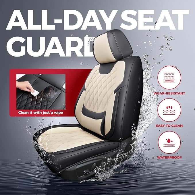 Faux Leather Car Seat Covers — Full Set — Black / Beige