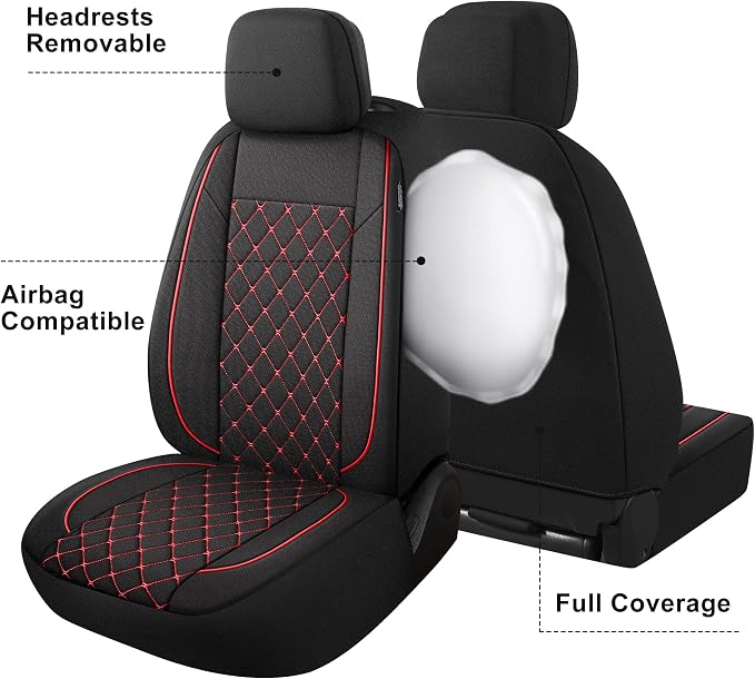 Fabric Car Seat Covers — Front Seat — Black / Red