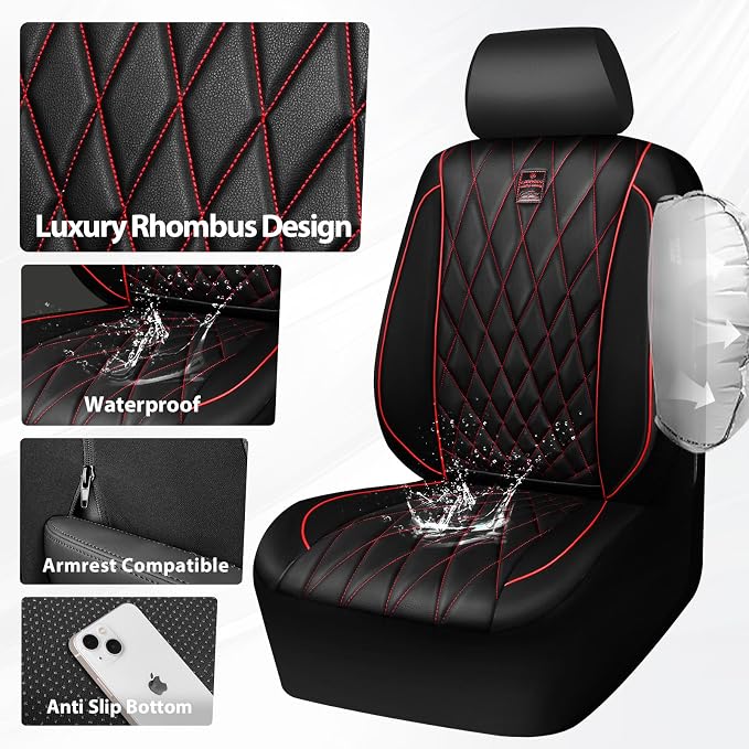 Universal Faux Leather Seat Covers — Front Seat — Black / Red