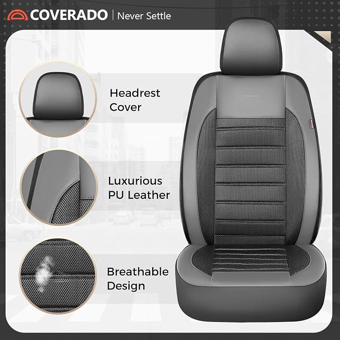 Fabric Car Seat Covers — Front Seat — Black / Gray