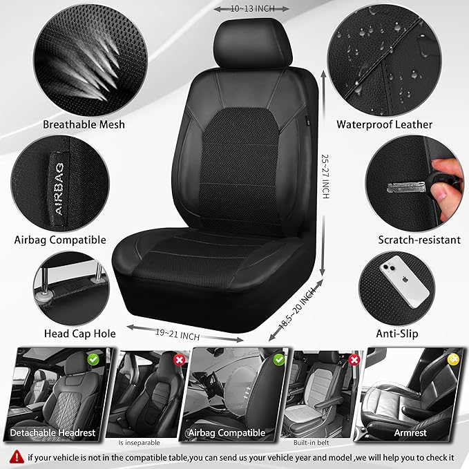 Universal Fabric Seat Covers — Full Set — Black