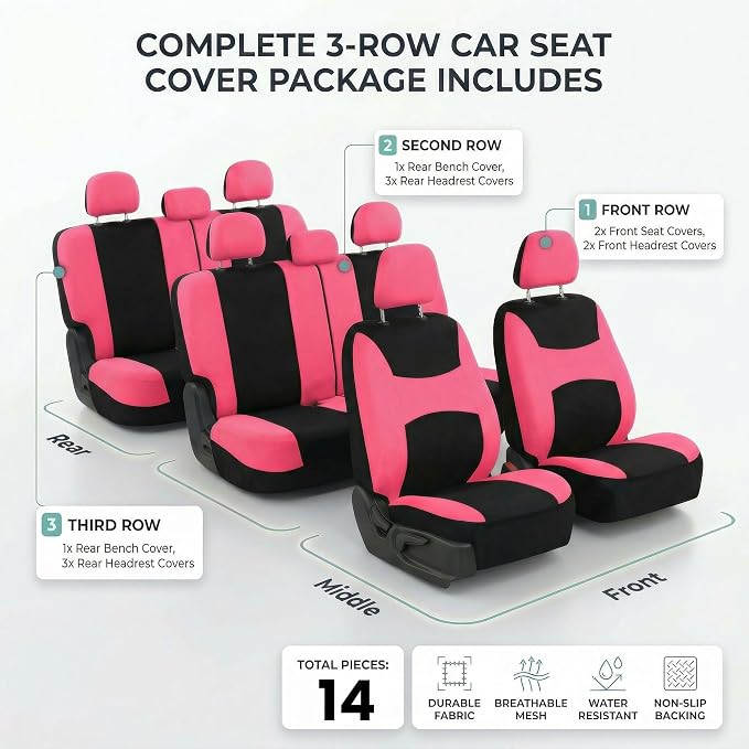 Universal Fabric Seat Covers — Pink / Black