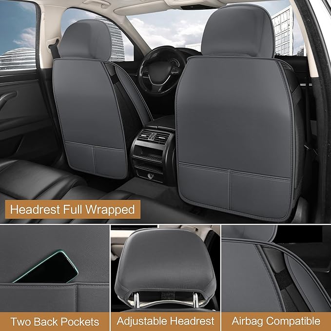 Universal Faux Leather Seat Covers — Front Seat — Gray
