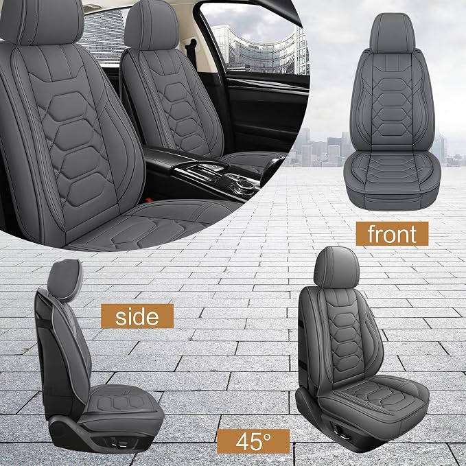 Universal Faux Leather Seat Covers — Full Set — Gray