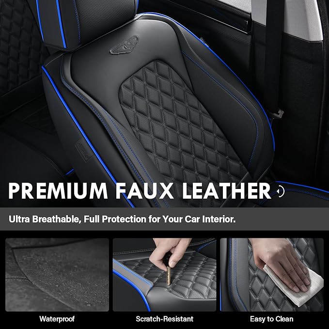 Universal Faux Leather Seat Covers — Full Set — Black / Blue
