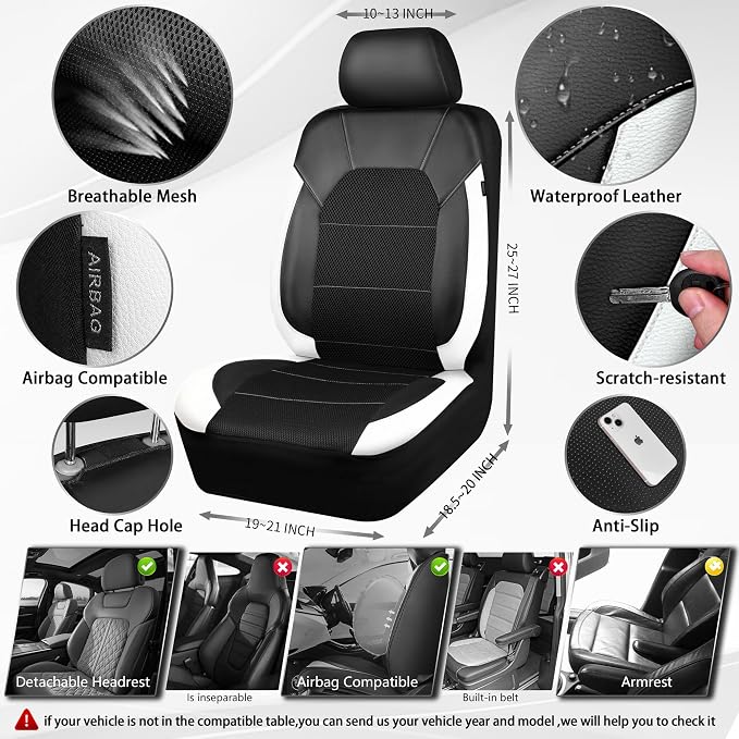 Universal Seat Covers — Full Set — Black / White