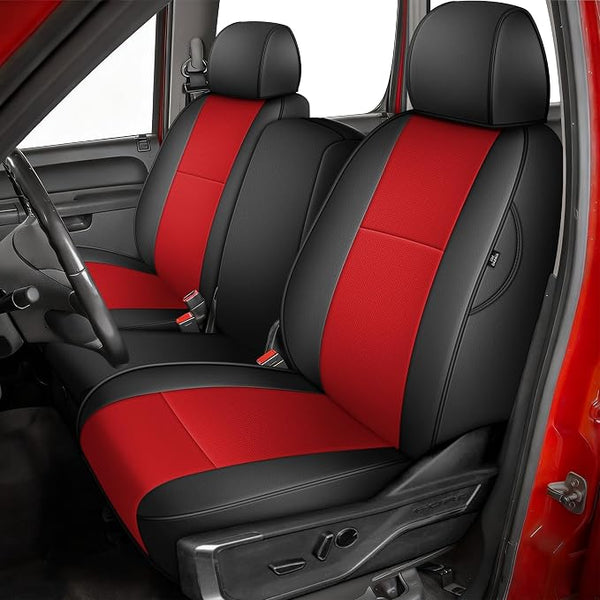 Faux Leather Seat Covers for Chevrolet Silverado / GMC Sierra โ Full Set โ Black / Red