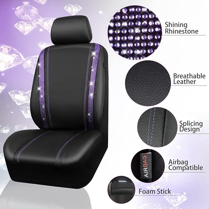 Universal Faux Leather Seat Covers — Full Set — Purple