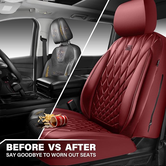 Universal Faux Leather Seat Covers — Front Seat — Burgundy / Red