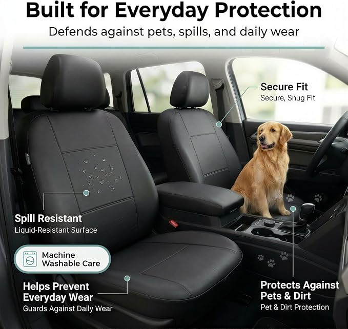 Universal Faux Leather Seat Covers — Front Seat — Black