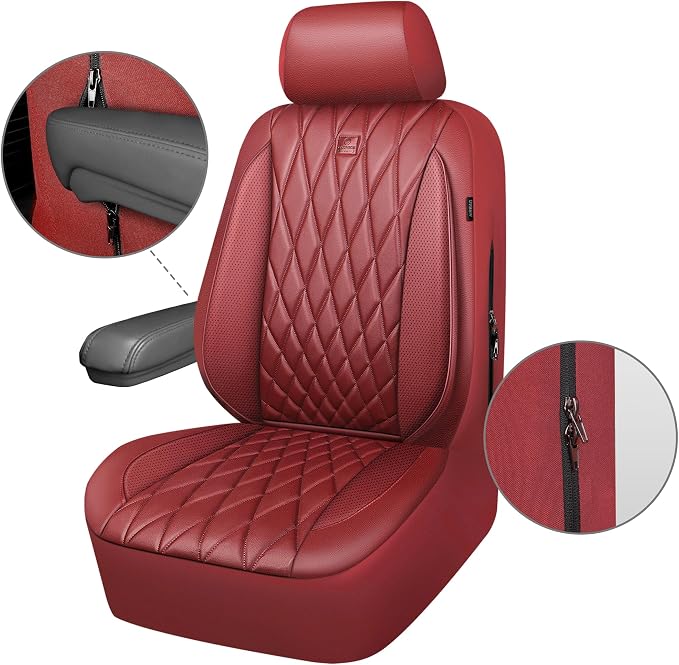 Universal Faux Leather Seat Covers — Front Seat — Burgundy / Red