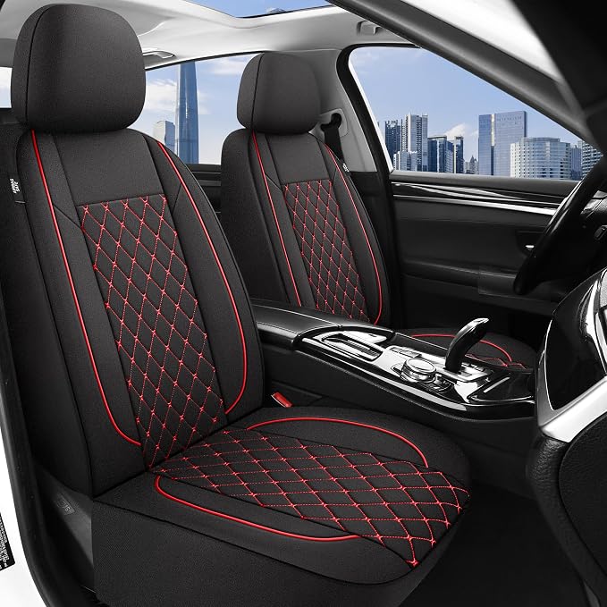 Fabric Car Seat Covers — Front Seat — Black / Red