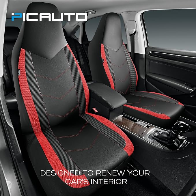 Universal Fabric Seat Covers — Front Seat — Black / Red