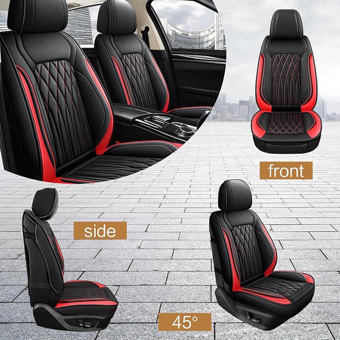 Universal Faux Leather Seat Covers — Front Seat — Black / Red