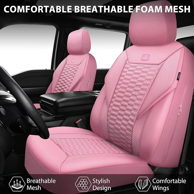 Universal Faux Leather Seat Covers — Full Set — Pink