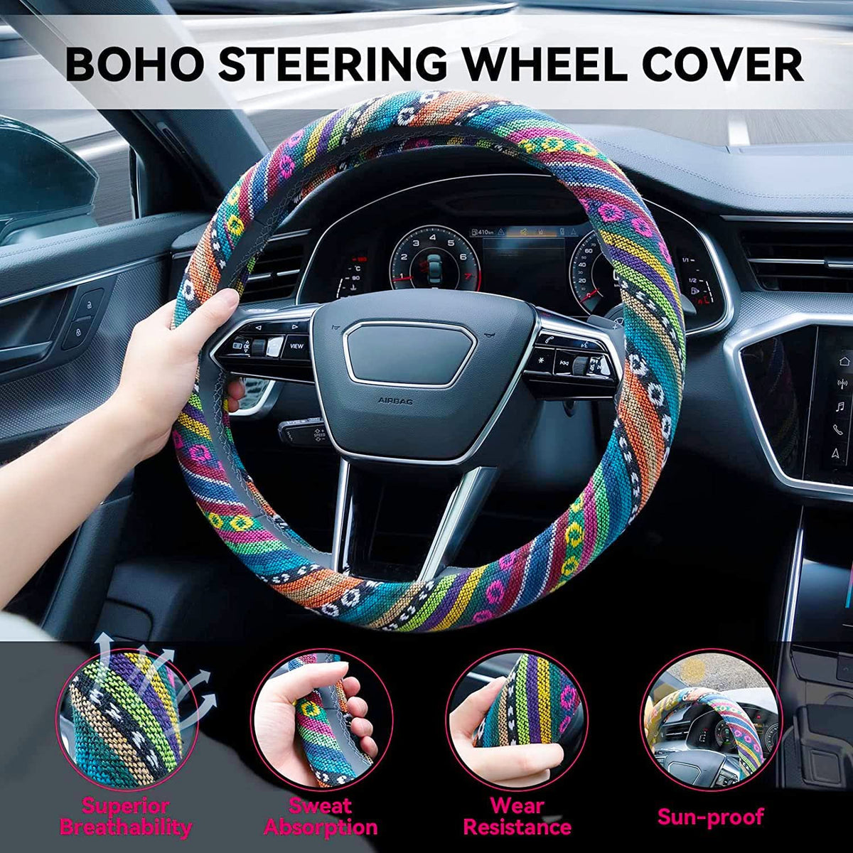 Elastic Microfiber Steering Wheel Cover for Women – Anti-Slip, Breathable, Universal 15” Fit Main_03_51bf8c63-6876-4335-a7e3-ea4514ffaf24