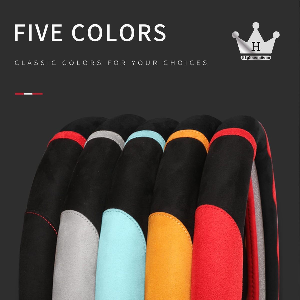 Luxury Suede & Leather Steering Wheel Cover - Ultra-Thin Anti-Slip Grip (Universal Fit 14.5" - 15") Main_08